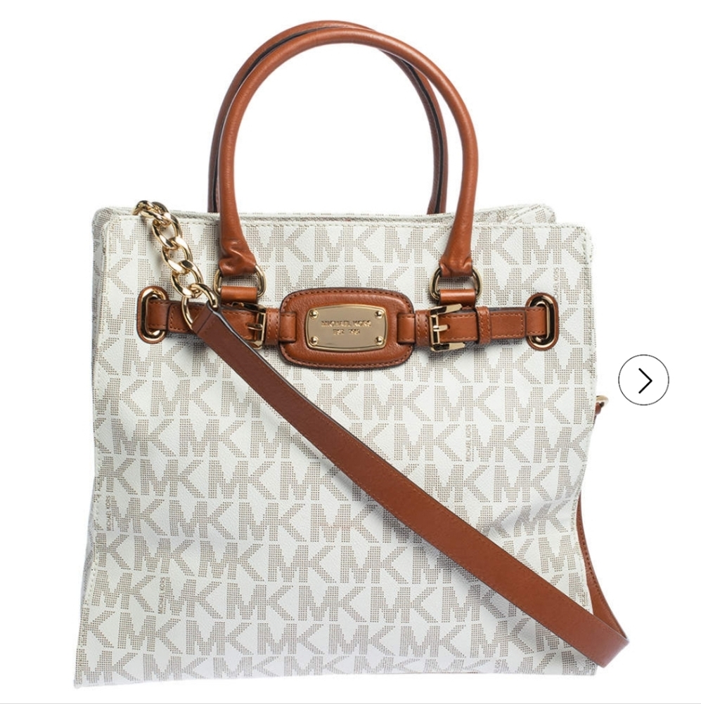 Michael Kors Cream/Brown Coated Canvas and Leather Hamilton Monogram